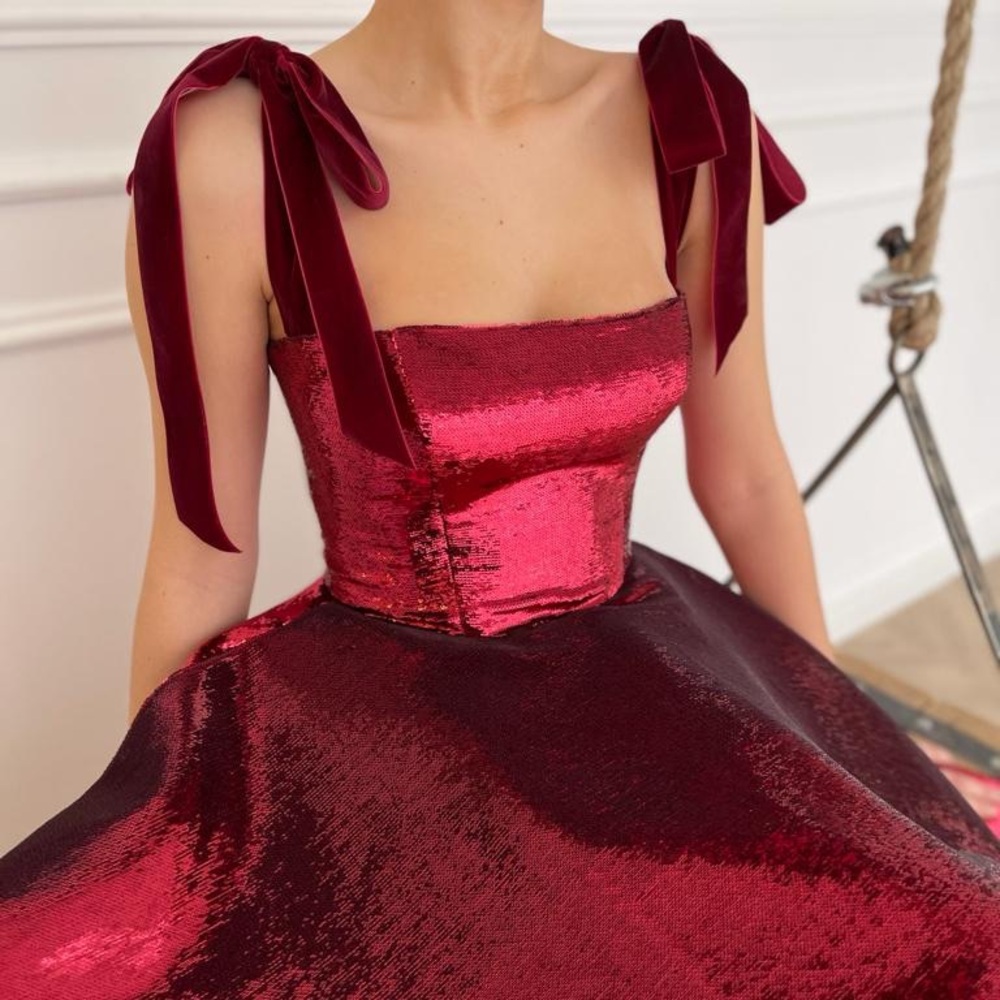 Teuta Matoshi Forever Carmine Burgundy Sequin Midi Dress - Picture 5 of 10